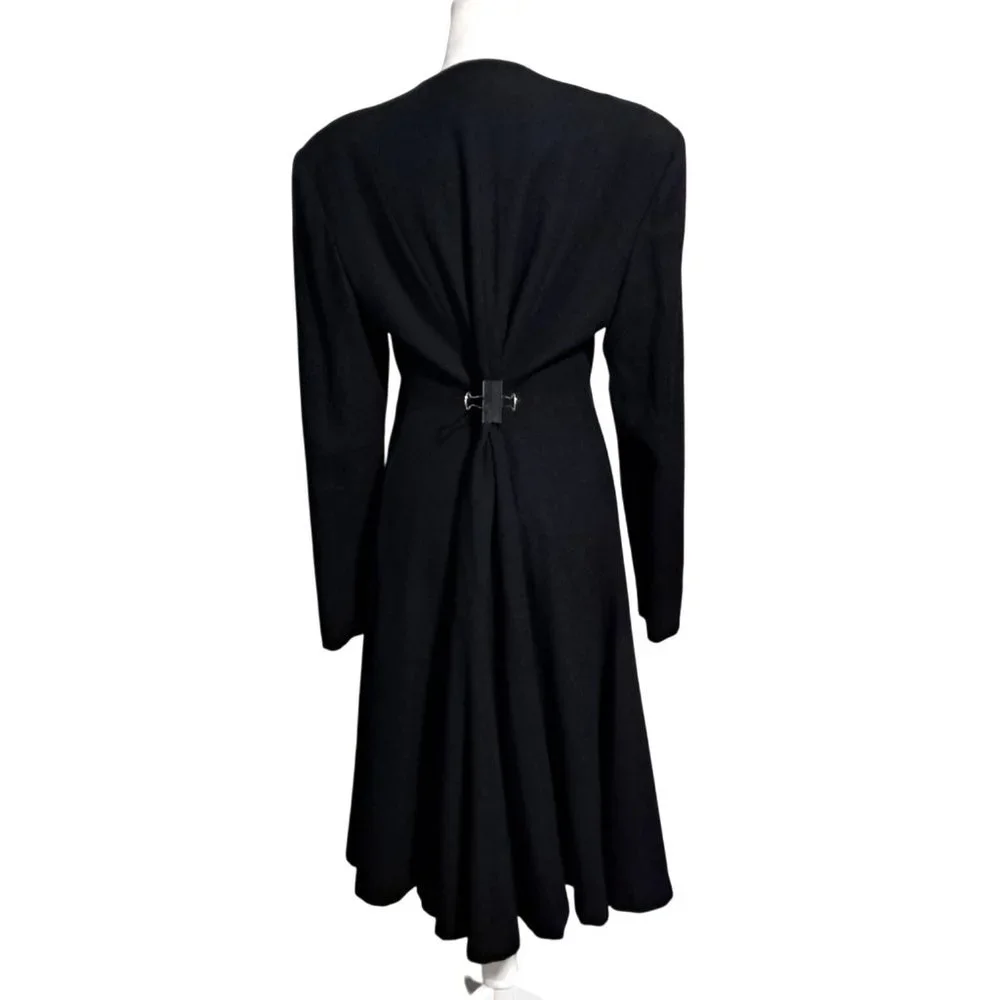 Vintage Anne Klein Wool Dress Womens Size 14 Glass Rivoli Buttons‎ Fit and Flare